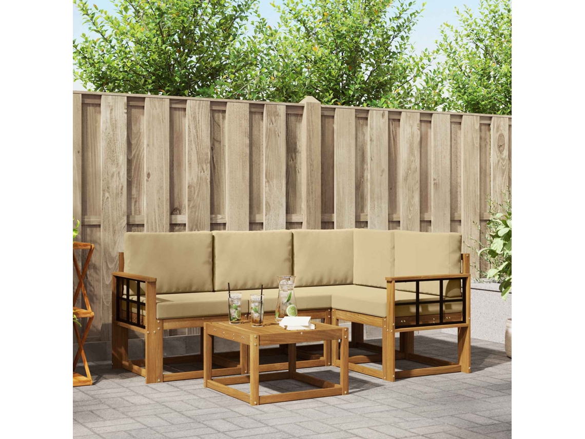 Vidaxl Conjunto De Sofás Para Exterior 5 Pcs Natural E Bege