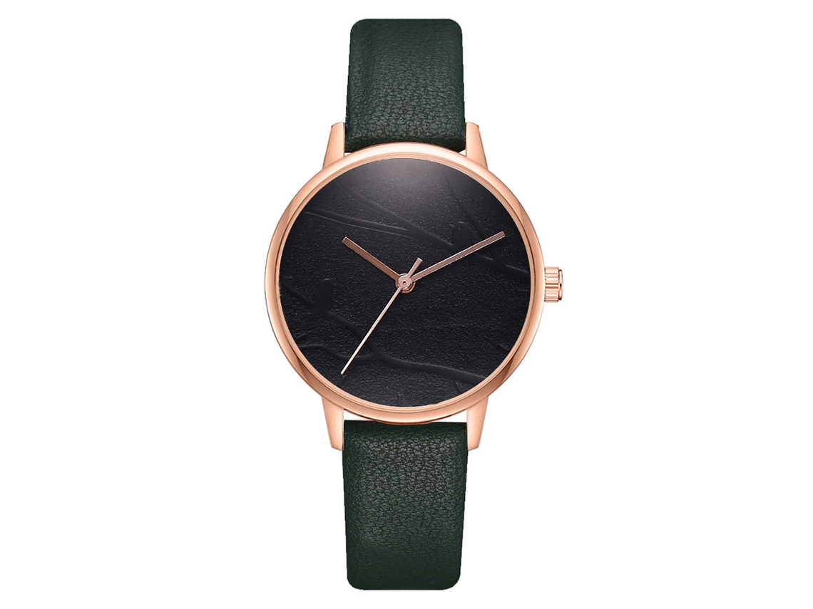 Relógio de Pulseira Feminino de Quartzo com Correa Pu Ajustável Dial Redondo Verde