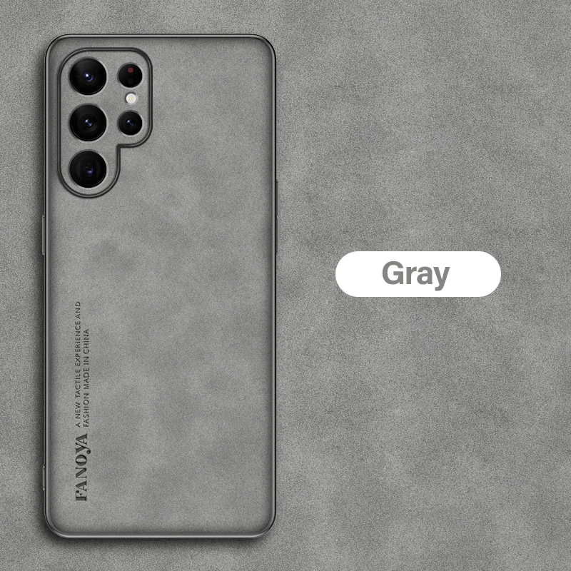 Capa Para Celular Samsung (galaxy S23 Plus Cinza), Feita Em Luxuoso Couro De Cordeiro, Com Proteção Traseira.