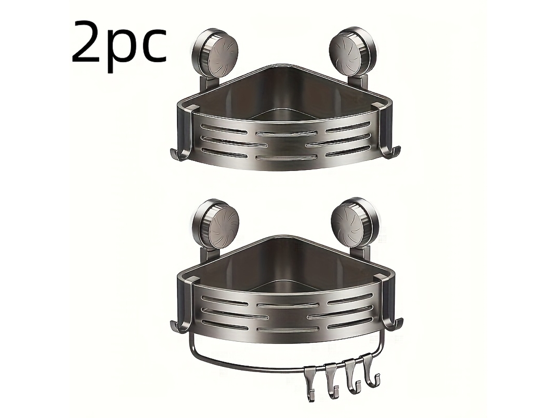 Conjunto De 2 Cestos Triangulares Com Ventosas, Sem Necessidade De Furar, Para Organizar Produtos De Higiene Pessoal Nos Cantos Do Banheiro