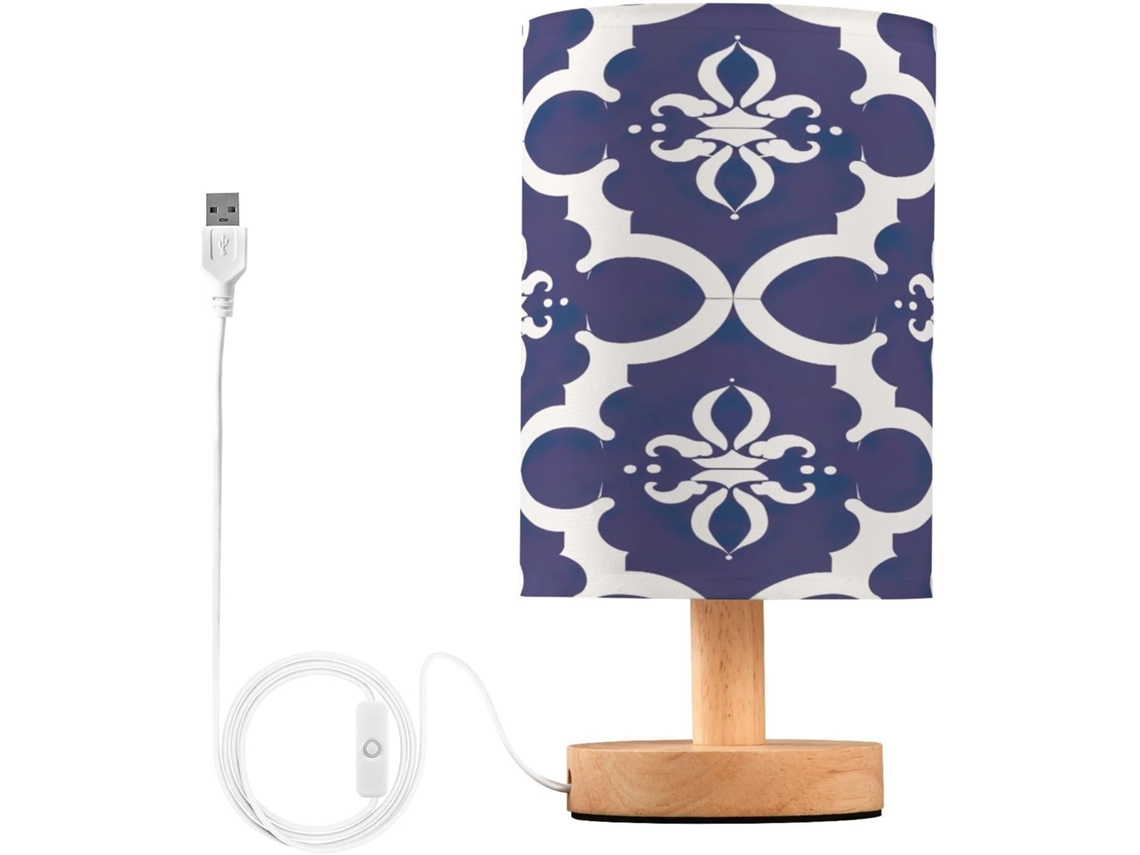 Abajur De Cabeceira Vintage Com Estampa Étnica Para Quarto, Portas De Carregamento Usb C, Luminária De Mesa Cabeceira