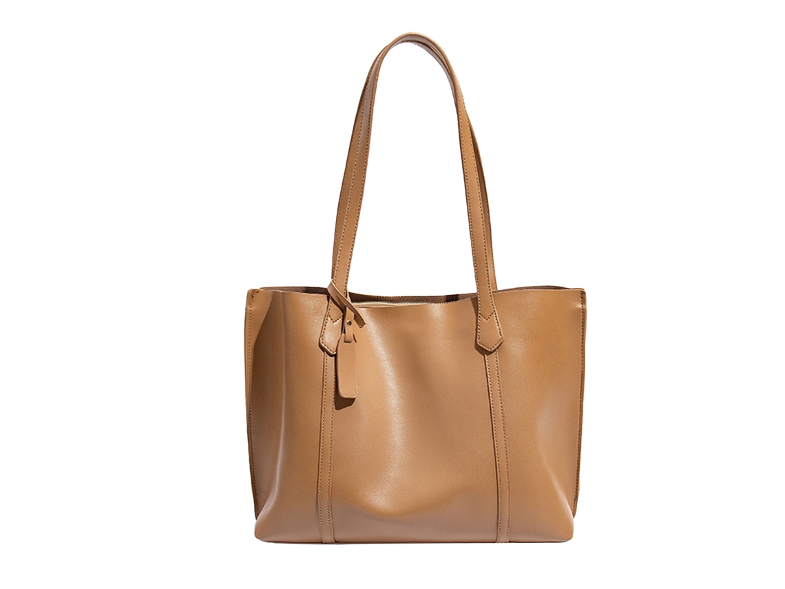 Bolsa de Ombro Grande Mulher Pu Couro Casual Capacidade Suficiente Khaki