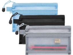 Estojo para Lápis, 3 Peças, Transparente, Multifuncional, com Zíper, Meninas AQUAFORGE
