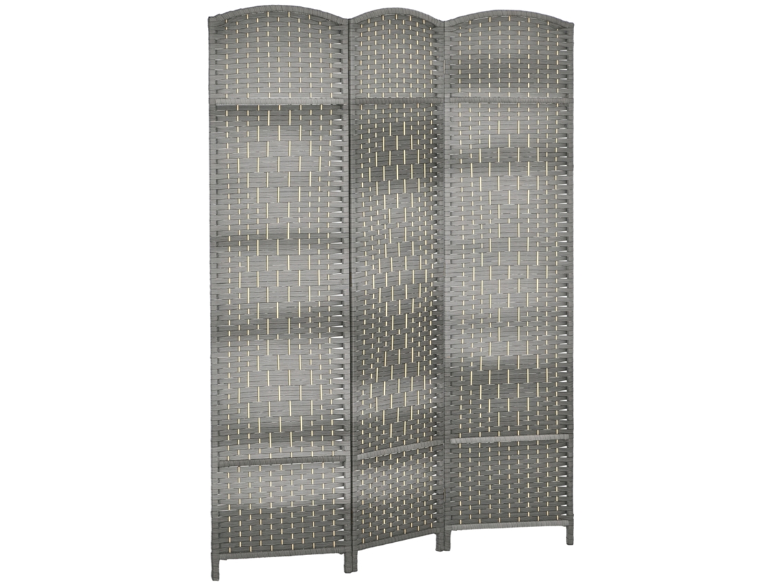 Biombo Dobrável Madeira 3 Painéis Sala Quarto Cinza 135x180cm