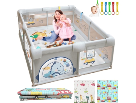 Cercadinho para Bebés PARVULÍ 150x180 cm com 6 Alças e Tapete para Brincar