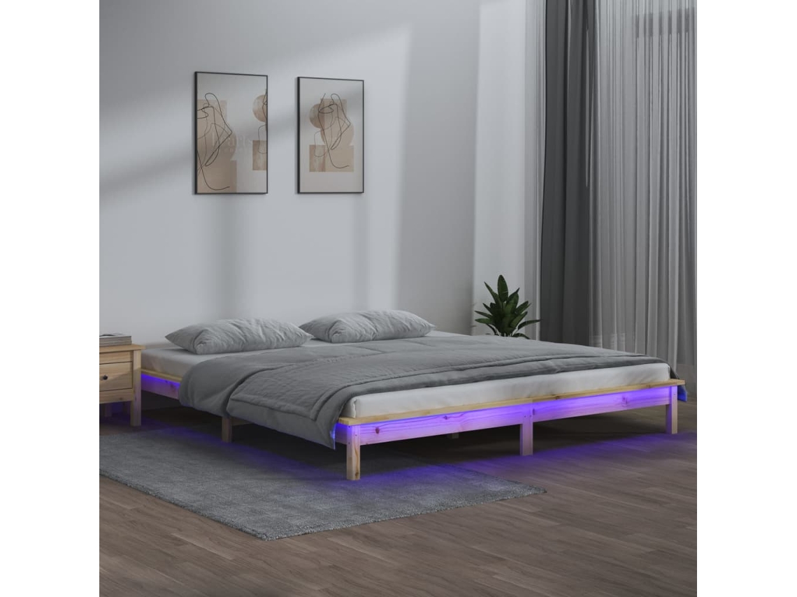 Estrutura De Cama Com Luzes Leds 120x200 Cm Madeira Maciça