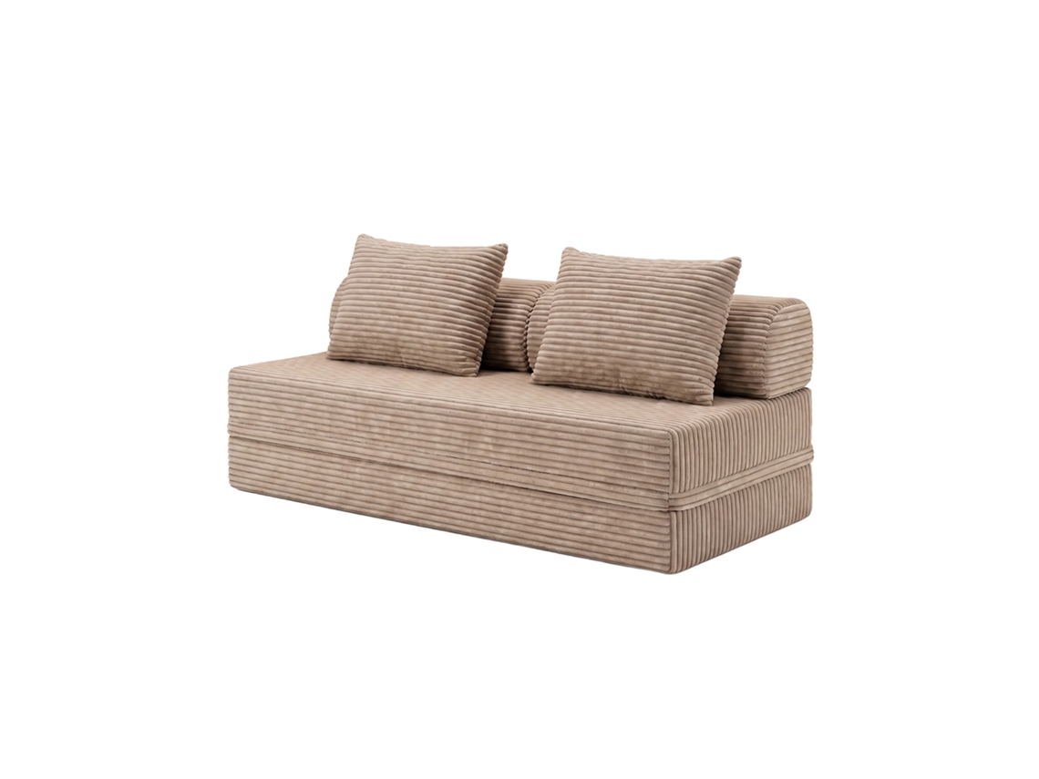 Sofá Modular 3 Lugares Convertível Veludo Listado Taupe SKOFFA