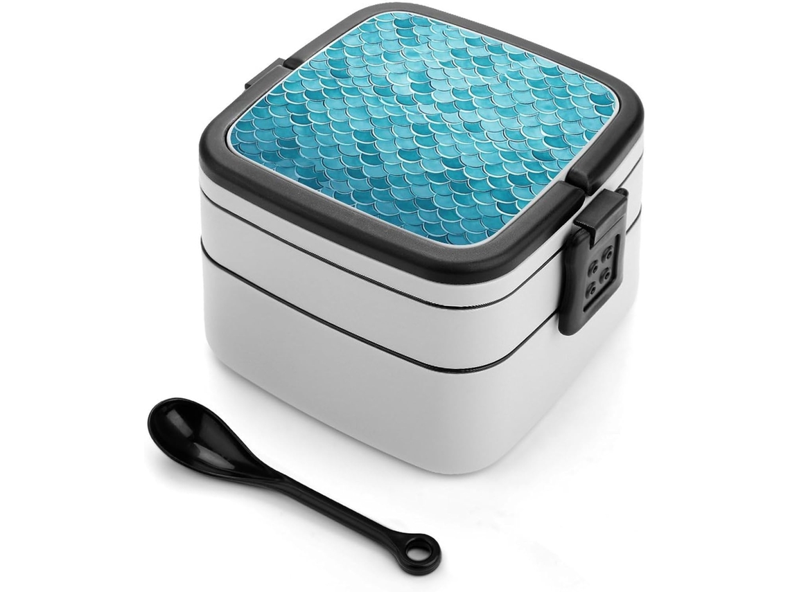 Blue Waves Squama Marmita Bento De Camada Dupla Com Design Moderno E Minimalista, Empilhável, À Prova De Vazamentos