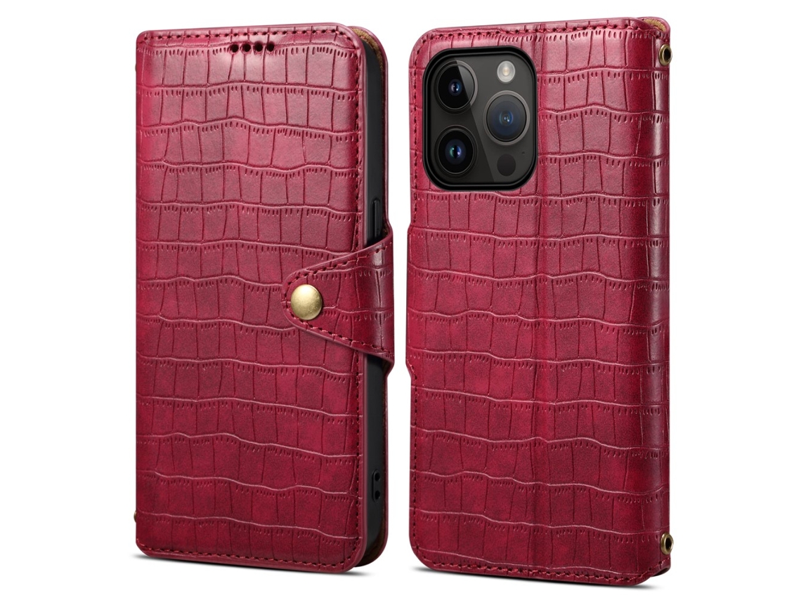 Capa Textura Crocodilo Para Iphone 14 Pro Max Pele Sintética Vermelho