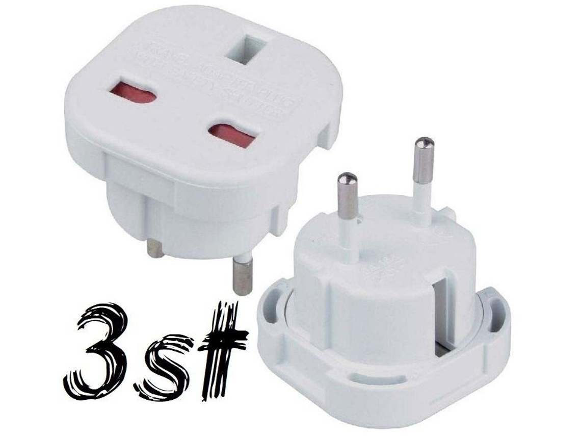 Conjunto De 3 Adaptadores Viagem Do Reino Unido Para A Ue, Conversor Para Adaptador De Energia Branco
