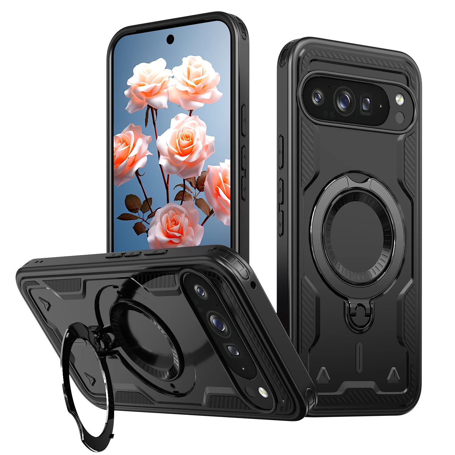 (preto, Google Pixel 10 Pro) Capa Antichoque Com Suporte Veicular E Apoio (kickstand) Giratório De 360°