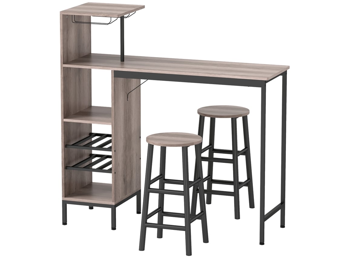 Conjunto De Mesa De Bar E Bancos, Em Mdf, Aço, Cor Cinzento