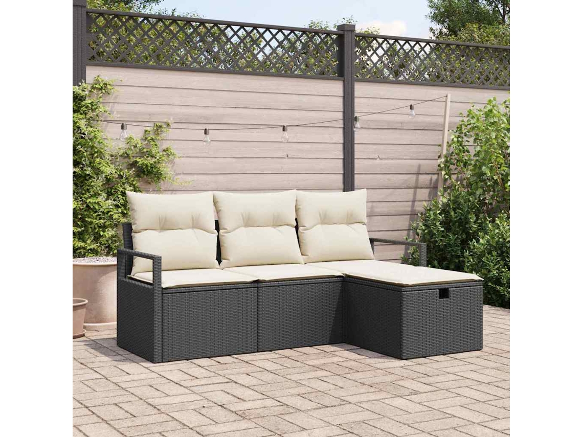 Vidaxl Conjunto De Sofás Com Almofada 4 Pcs Preto E Creme Vime Pe