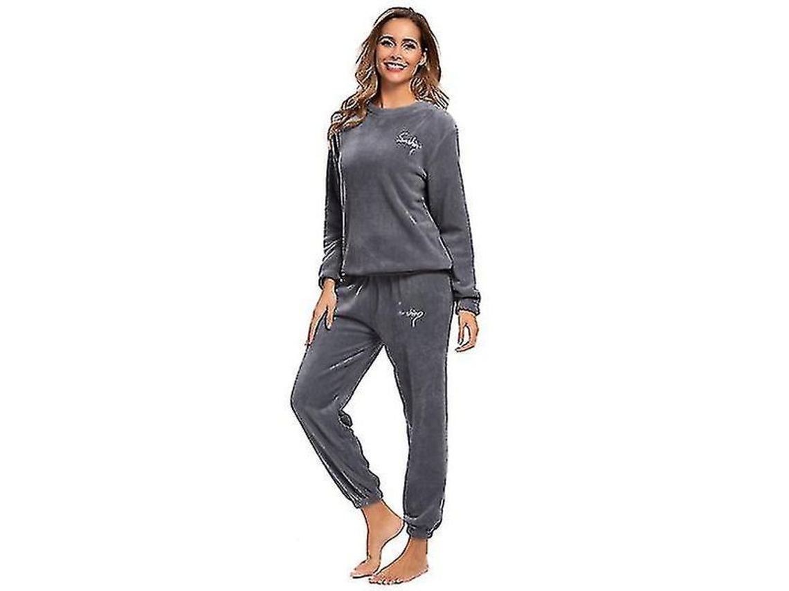 2026 pijama de Invierno para Mujer Talla Plus com Suéter e Calças de Pelúcia com Gola Redonda Suave