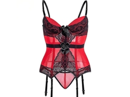 Corset Com Tirantes Desmontáveis E Copas De Calcinha Com Laço Para Mulher Body Sexy Bustier Vermelho Com Suspensórios S