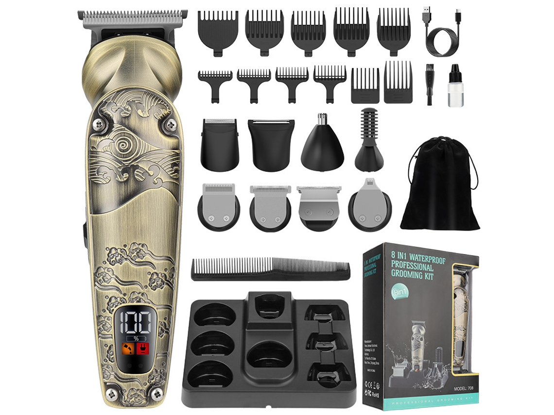 Máquina De Cortar Cabelo Sem Fio Multifuncional 8 Em 1 Masculina, Máquina De Barbear Com Display Led E Aparador De Barba 