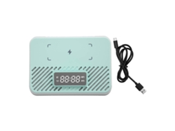 Aetheria estação de Carregamento Sem Fio 3 em 1 com Alto falante Bluetooth e Despertador Digital Azul