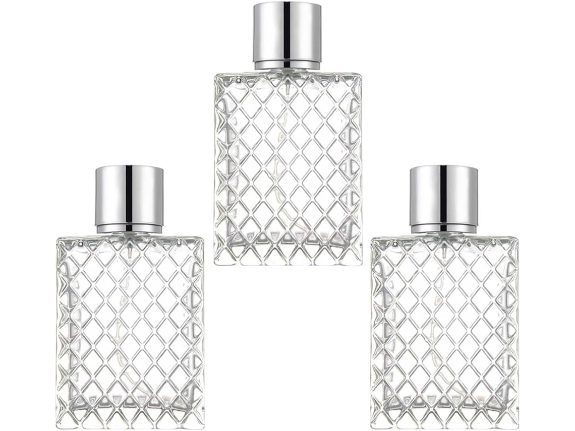 Frascos De Vidro Plano Quadrado De 100ml Com Design Elegante Em Grade.