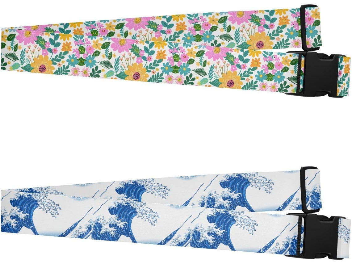 Conjunto De 2 Alças Bagagem Ajustáveis, Coloridas E Vibrantes Com Estampa Floral Malas Acessório De Viagem Criativo