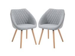 Conjunto de 2 Cadeiras de Jantar com Design Escandinavo, Pernas Afiladas em Madeira de Faia, Assento, Encosto e Braços em Linho Cinza TOPBRICO