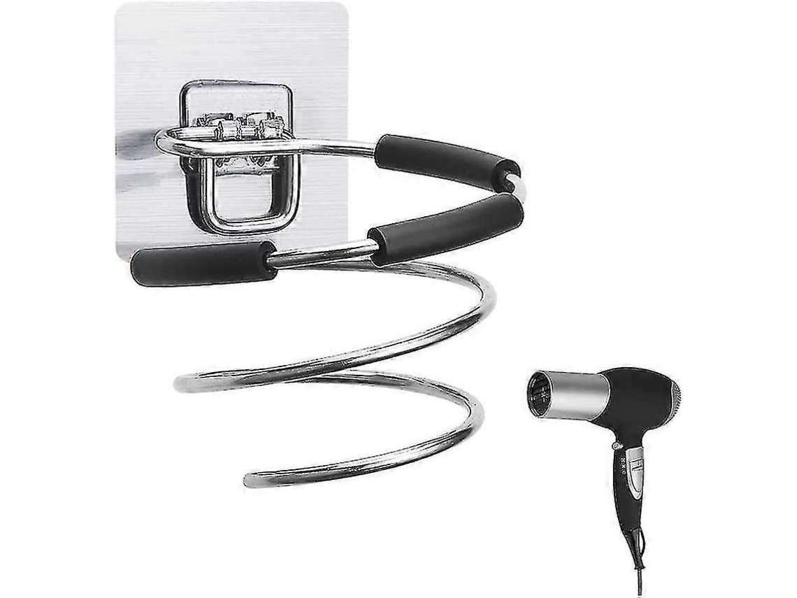 Suporte Espiral Para Secador De Cabelo (1 Peça) - Montagem Na Parede - Autoadesivo - Aço Inoxidável - Sem Necessidade De Furar - Ideal Para Banhe