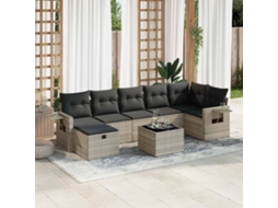 8 Pcs Conj. Sofás Jardim C/ Almofadões Vime Pe Cinza Claro Dkd Home Decor