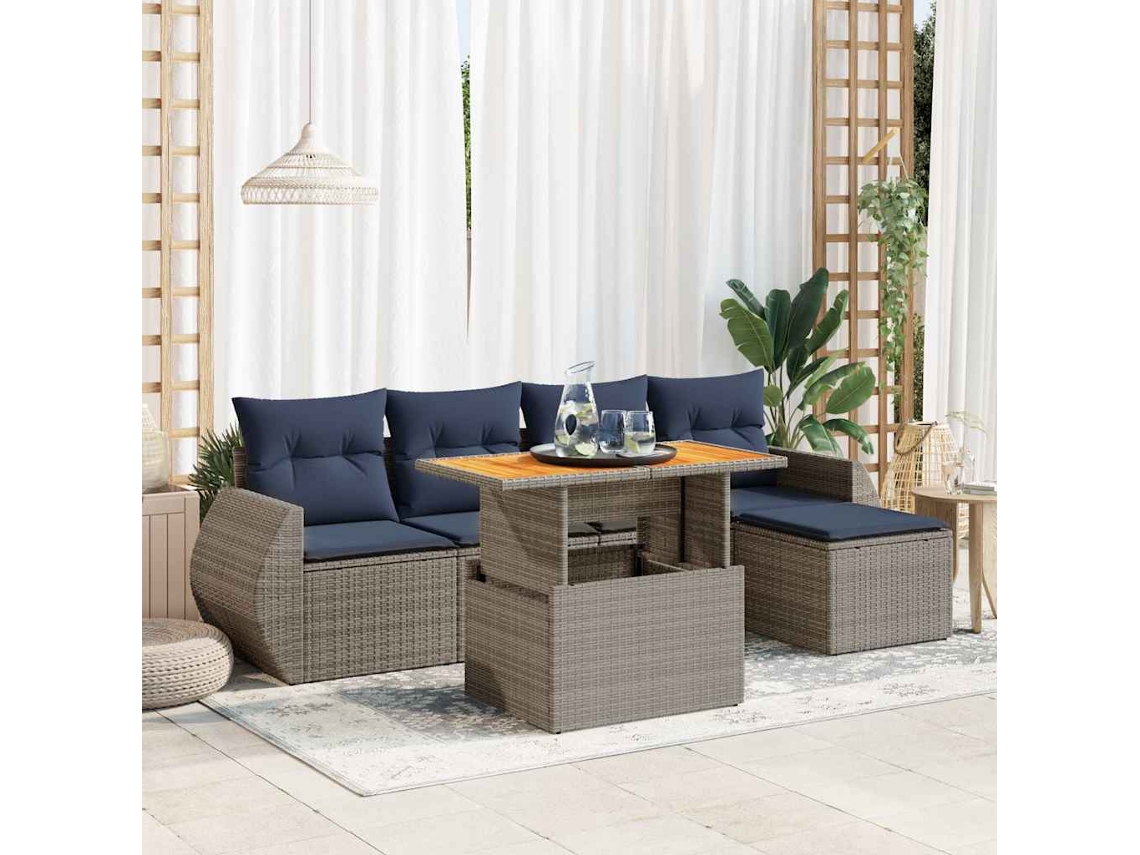 Vidaxl 6 Pcs Conjunto Sofás De Jardim Com Almofadões Vime Cinzento