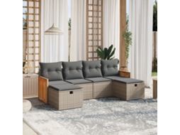 Vidaxl 6 Pcs Conjunto Sofás De Jardim Com Almofadões Vime Cinzento