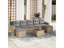 Vidaxl 8 Pcs Conjunto De Sofás P/ Jardim Com Almofadões Vime Pe Bege