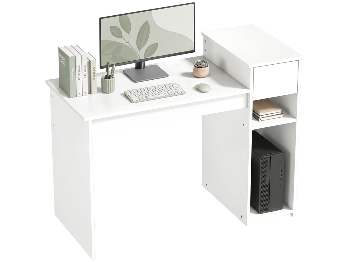 Secretária Informática Com Gaveta E Prateleira, Suporte Cpu, 108x50x82cm, Branco.