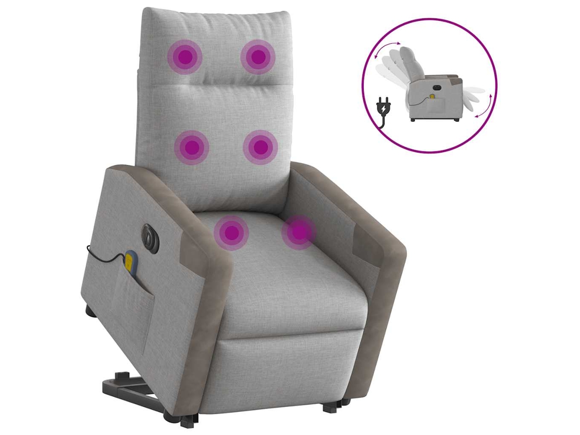 Vidaxl Poltrona Elétrica Elevatória Massagens Tecido Cinzento-nublado