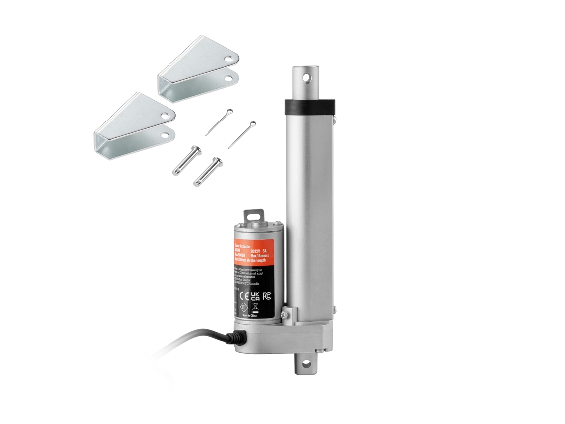 Atuador Linear de 12 V, Movimento 100 Mm 1500 N 5 Mm/s com Suporte Montagem e Proteção Ip54 para Móveis, Sistemas Automação, Equipamentos Mecânicos