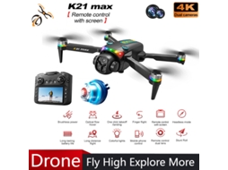 Drone K21 Max Com Câmara 4k, Ecrã De 4,3 Polegadas E Comando Para Desviar De Obstáculos 3 Baterías Preto Bestvite