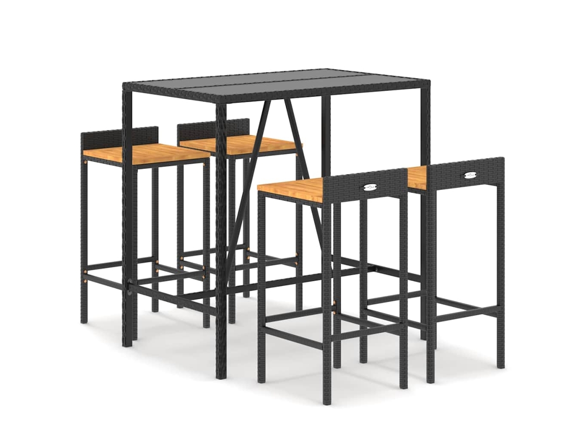 Maison Exclusive - 5 Pcs Conjunto De Bar P/ Jardim Vime Pe/acácia Maciça Preto