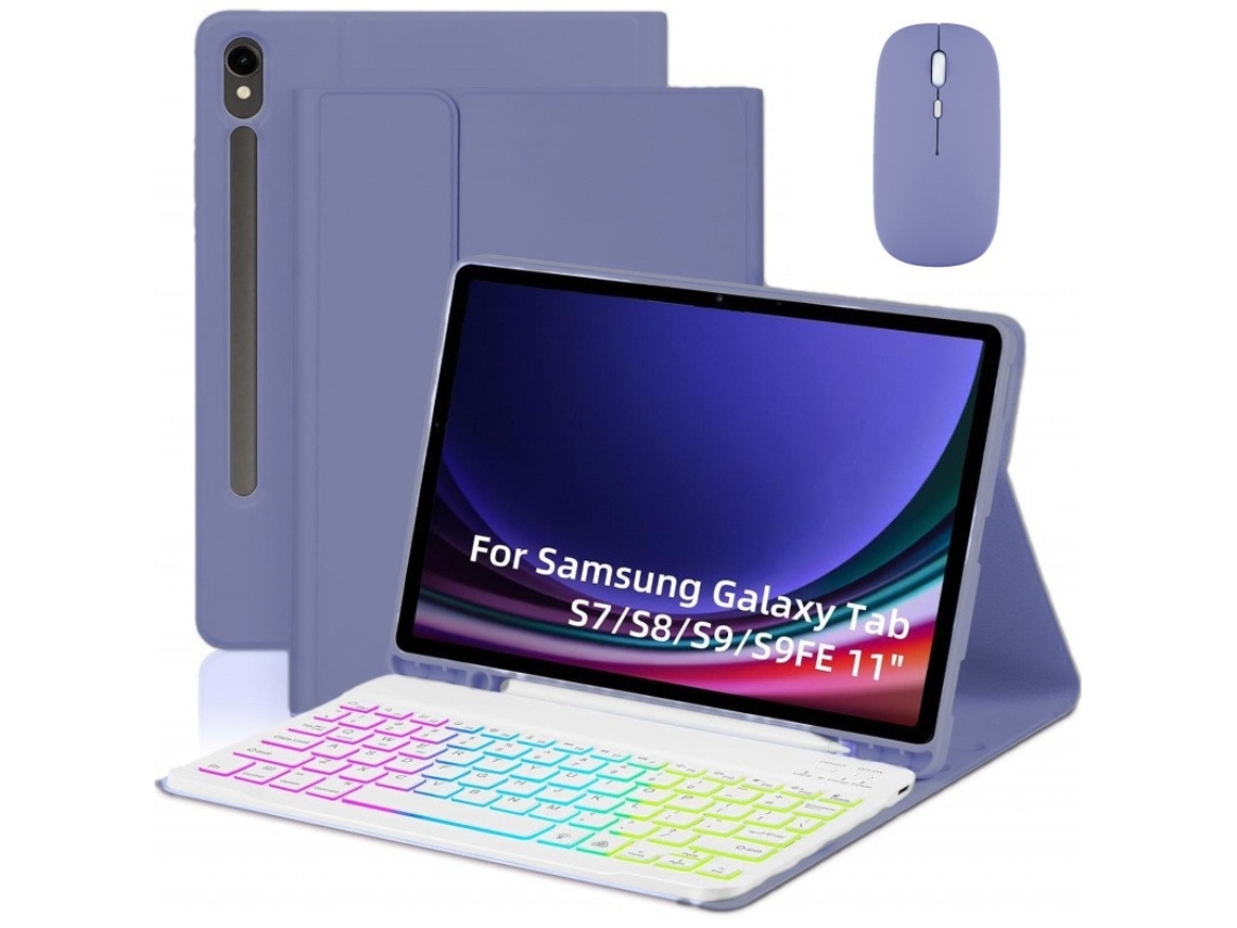 Capa de Teclado Bluetooth para Samsung Tab S9fe 11 Polegadas luz de fundo colorida com rato XIAOMOYU