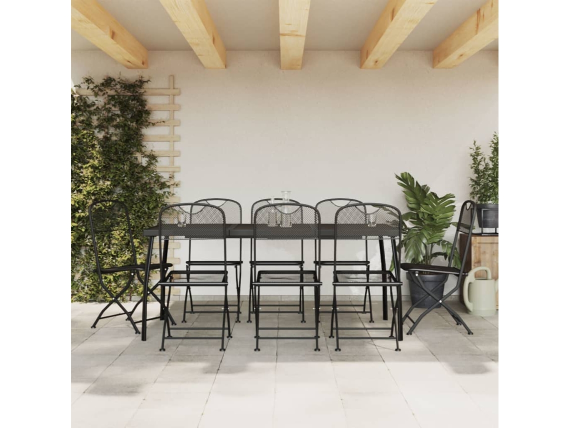 Conjunto This 9 Piece Jantar Para Jardim Rede De Metal Antracite Dkd Home Decor