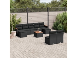 10 Pcs Conjunto Sofás De Jardim C/ Almofadões Vime Pe Preto Dkd Home Decor