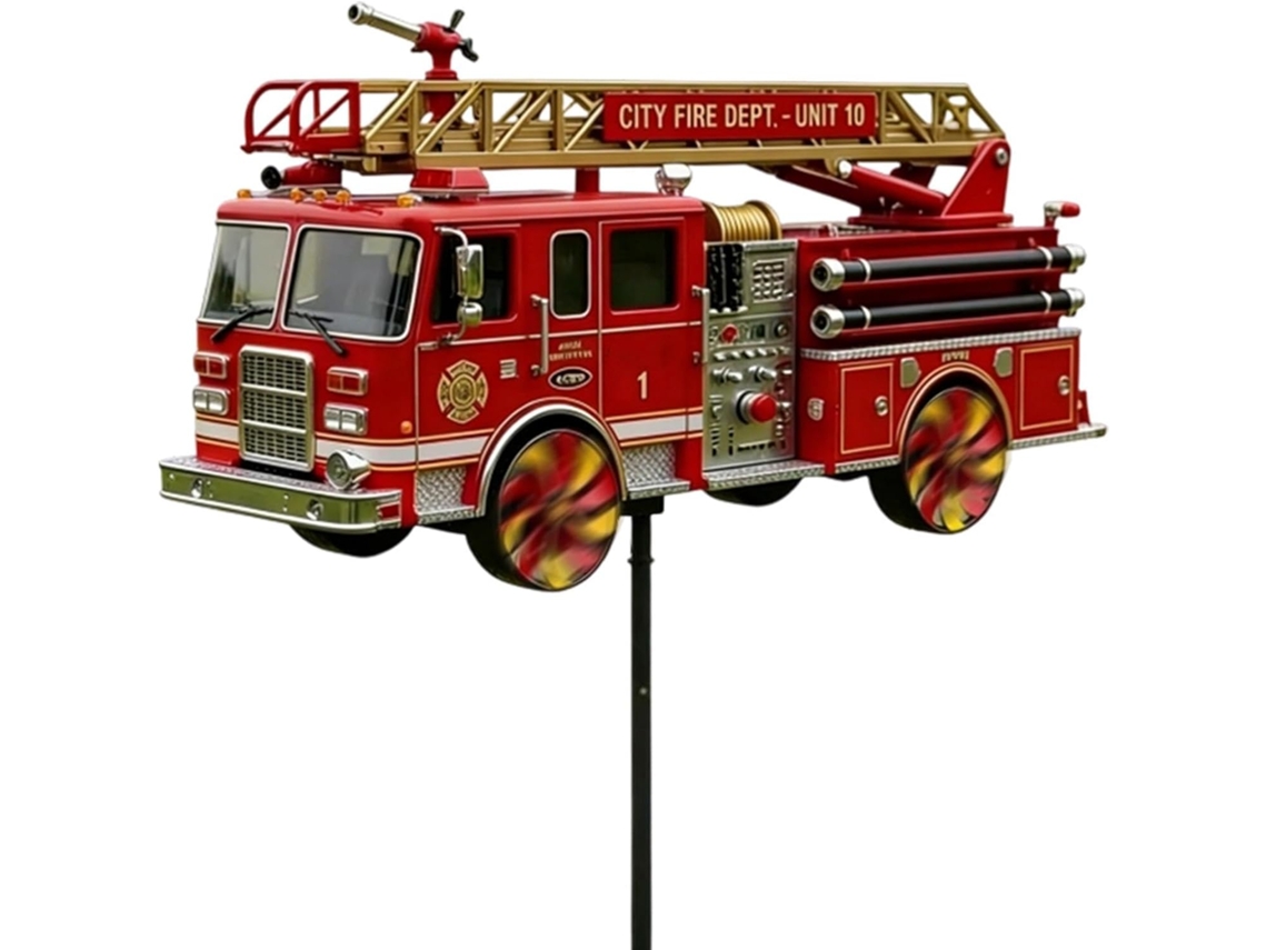 Cata ventos para Jardins Escultura de Caminhão de Bombeiros com Cata vento, Decoração Artística em Metal com Estaca CHABERLU