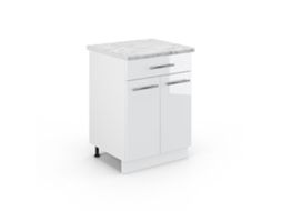 Armário de cozinha Fame-Line, 60 cm com gaveta, Mármore PT, Branco Alto Brilho, Vicco