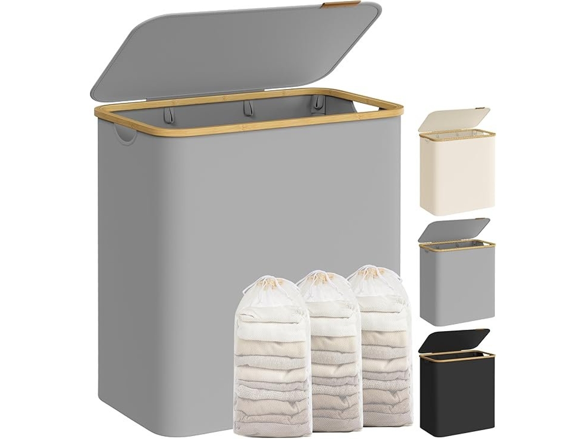 Cesto De Roupa Suja Grande Com 3 Compartimentos, 150 L, 60 X 38,5 X 70,5 Cm, Cinza Pomba, Para Organizar E Guardar Roupa Suja De Forma Prática