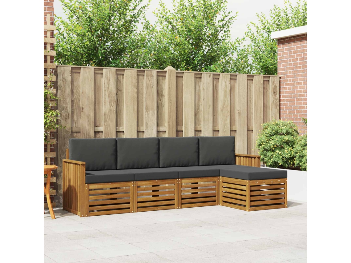 Vidaxl Conjunto De Sofás Para Exterior 5 Unid. Natural E Antracite