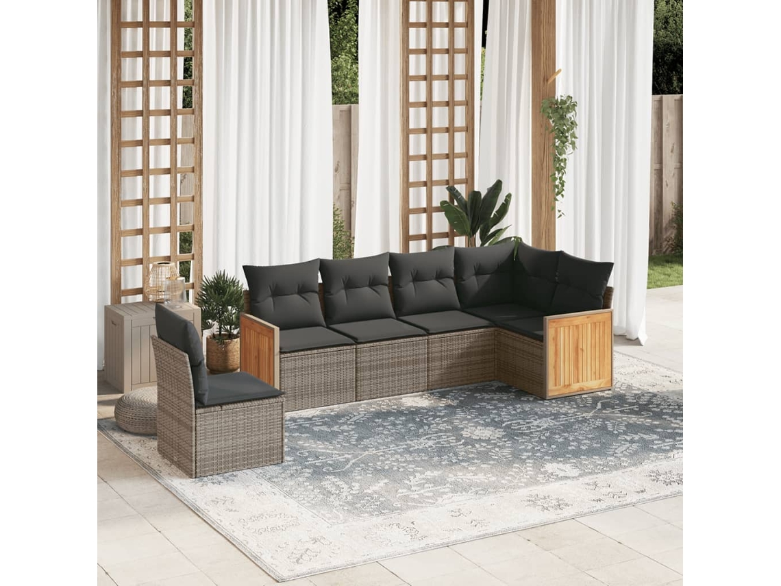Vidaxl 6 Pcs Conjunto Sofás De Jardim Com Almofadões Vime Cinzento