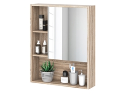 Armário espelhado para banheiro com prateleiras ajustáveis, porta, parede, 60x15x76cm, carvalho, E-TOWN COMMERCE GMBH