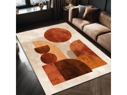 Tapete Abstrato Em Terracota, 130x180cm, Tapete Moderno Com Estilo Geométrico De Meados Do Século Xx, Imitação