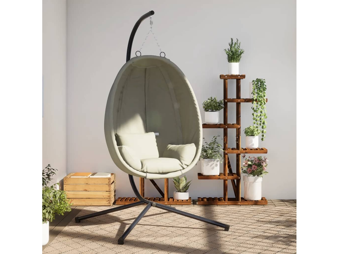 Vidaxl Cadeira Em Forma De Ovo Suspensa Com Suporte Tecido/aço Bege