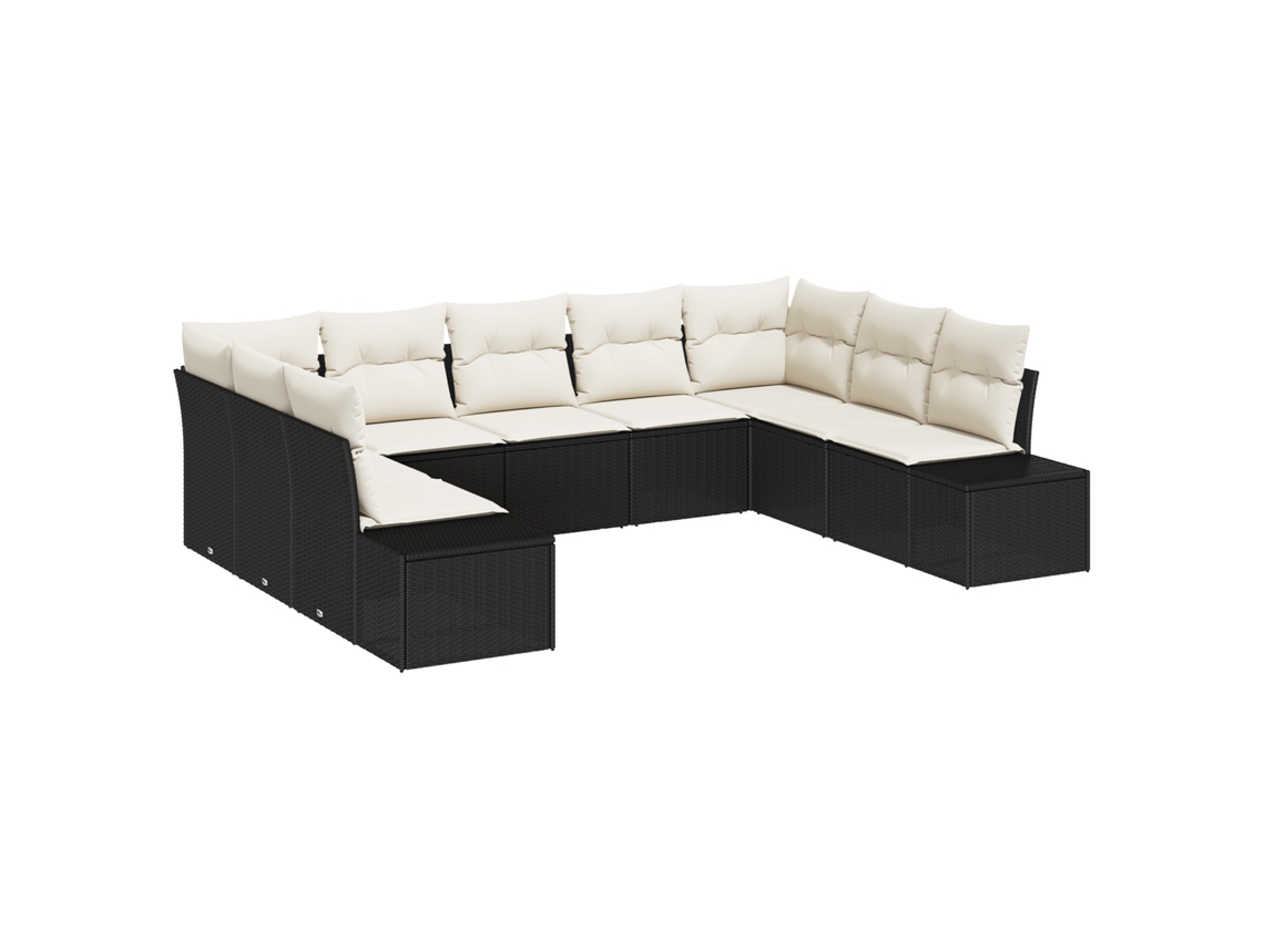 Conjunto 9 Sofá De Jardim Vidaxl Preto Vime Pe (289 X 209 X 69 Cm)