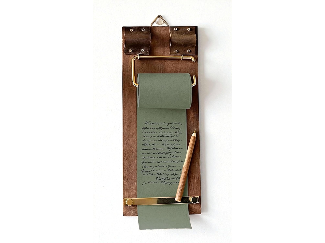 Prancheta Vintage para Pendurar, com Rolo de Papel Kraft Recarregável e Caneta de Madeira Inclusa BRILVIBERA (verde Chá)