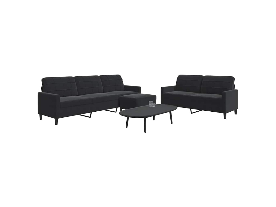 Vidaxl 3 Pcs Conjunto de Sofás com Almofadões Veludo Preto