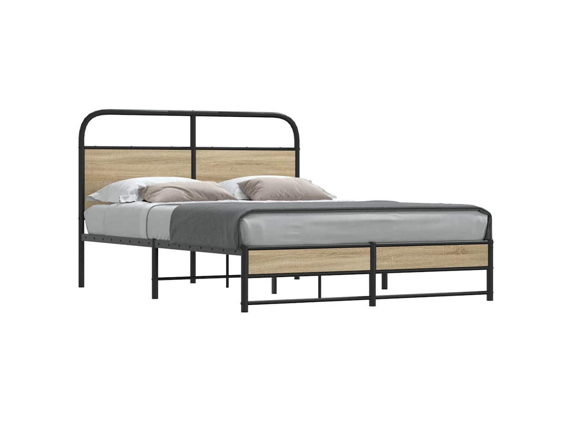 Estrutura De Cama 135x190 Cm Derivados Madeira Carvalho Fumado