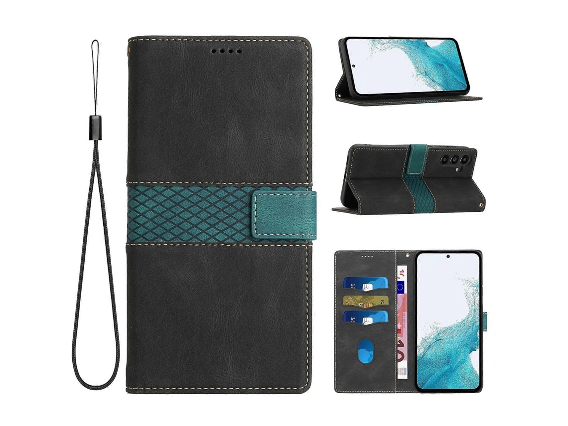 Capa De Couro Para Celular Com Costura Em Grade E Cordão